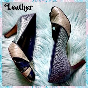 ⭐️ Antonio Melani Ombré Croc Embossed LEATHER Glove Fit Peep Toe Heels Women’s 8
